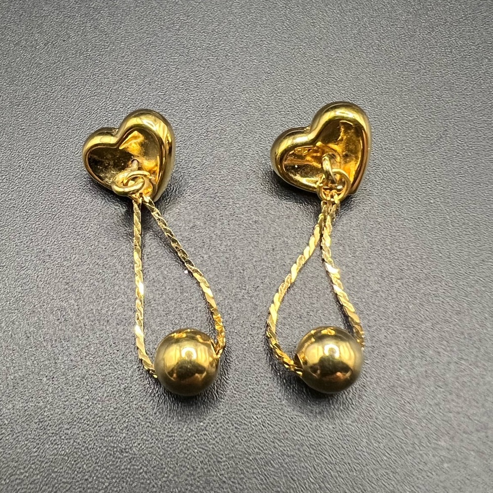 Cute Gold Tone Heart Drop Earrings Valentine’s Day Dainty Love - Picture 1 of 4